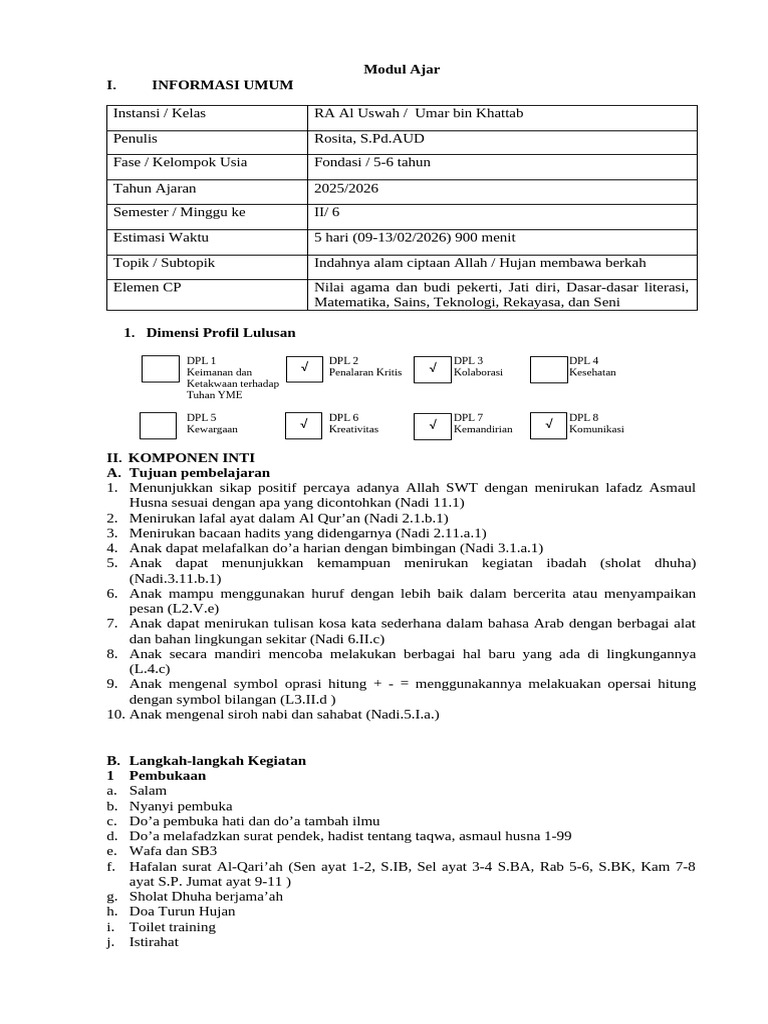 6. MODUL SEMESTER 2 hujan membawa berkah - Copy | PDF