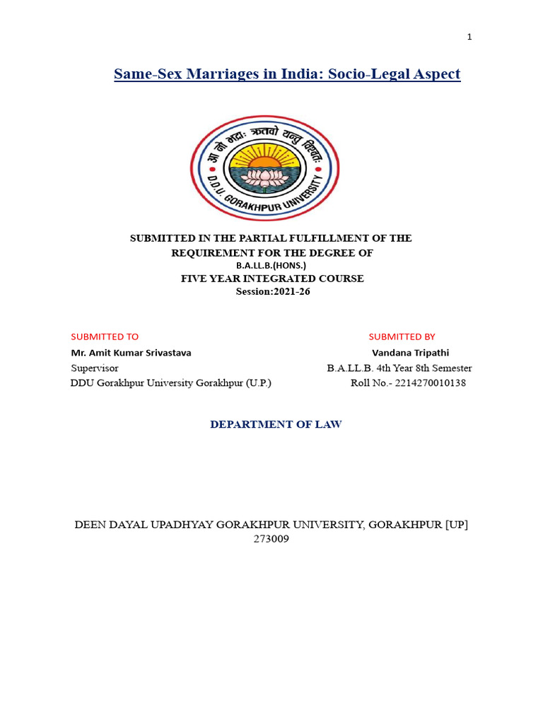 Vandana Tripathi Same Sex Marriages in India Socio Legal Aspects | PDF ...