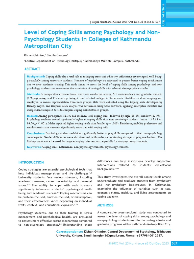 Level of Coping Skills Among Psychology and Non-Ps | PDF | Sampling ...
