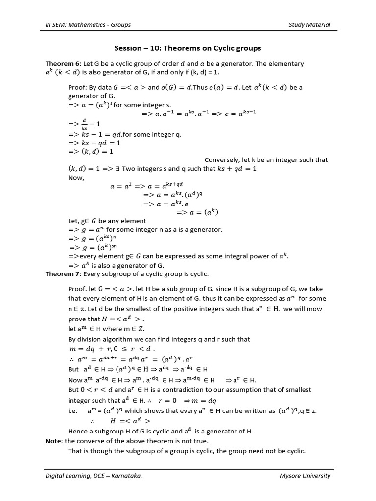 Study Material Groups 1.10 | PDF | Group (Mathematics) | Theorem