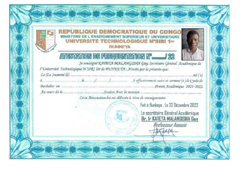 Attestation Bunkeya | PDF