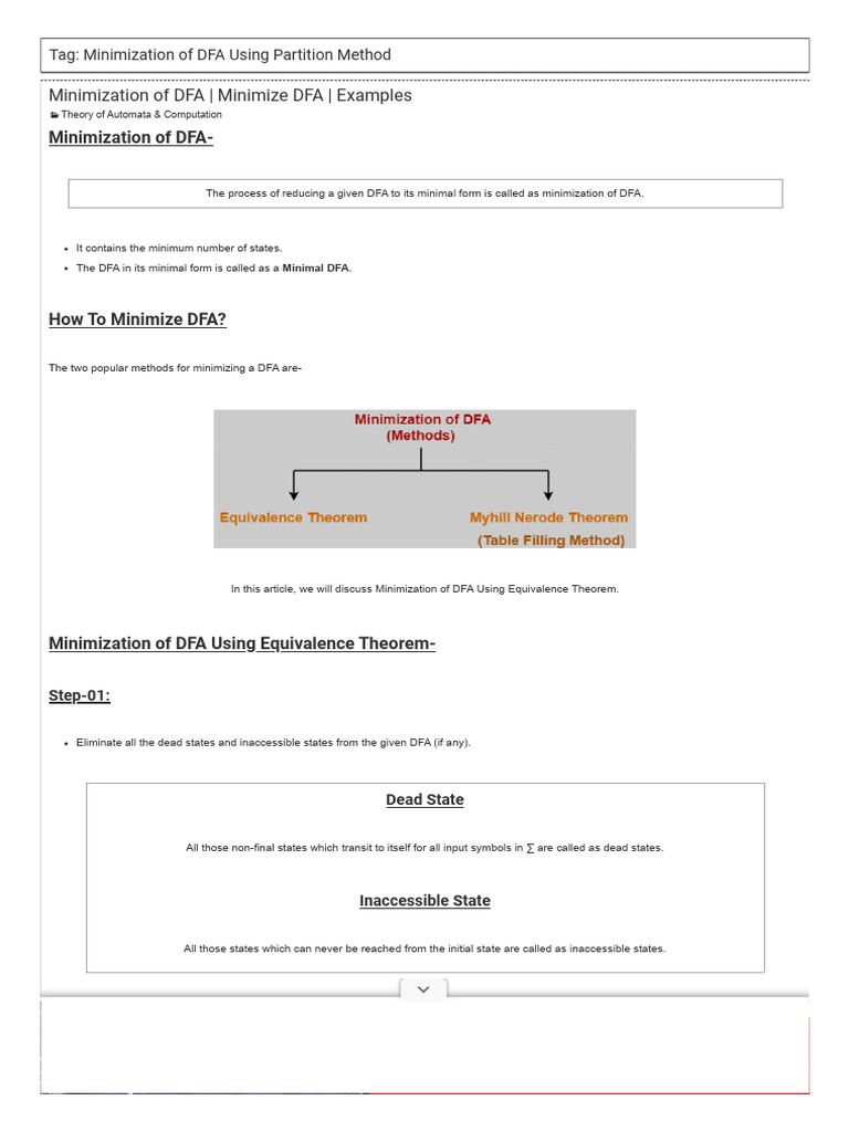 Minimization of DFA Using Partition Method - Gate Vidyalay | PDF ...