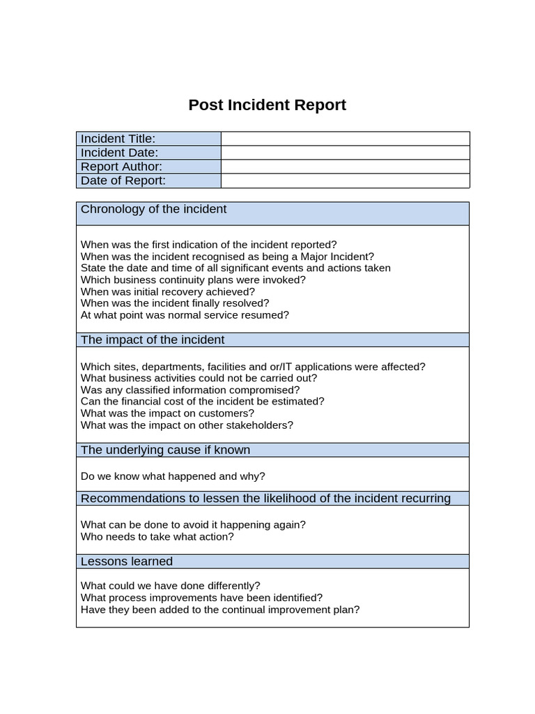 ISMS23008 Post Incident Report Template | PDF