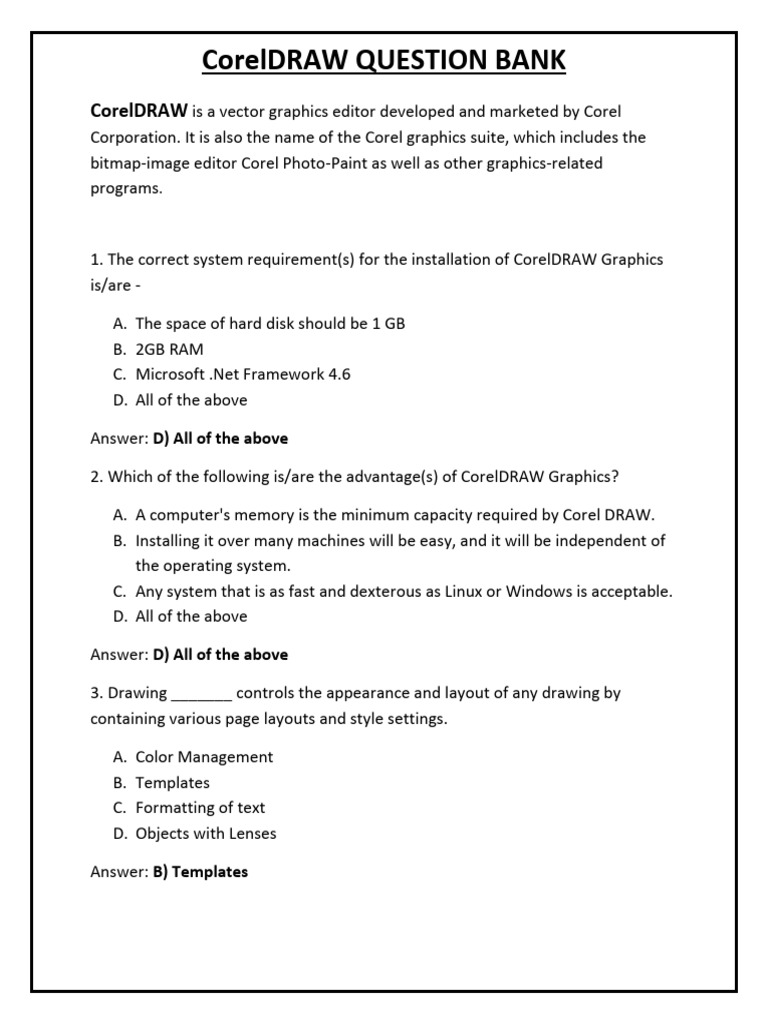 Coreldraw Question Bank | PDF | Computing | Computer Graphics