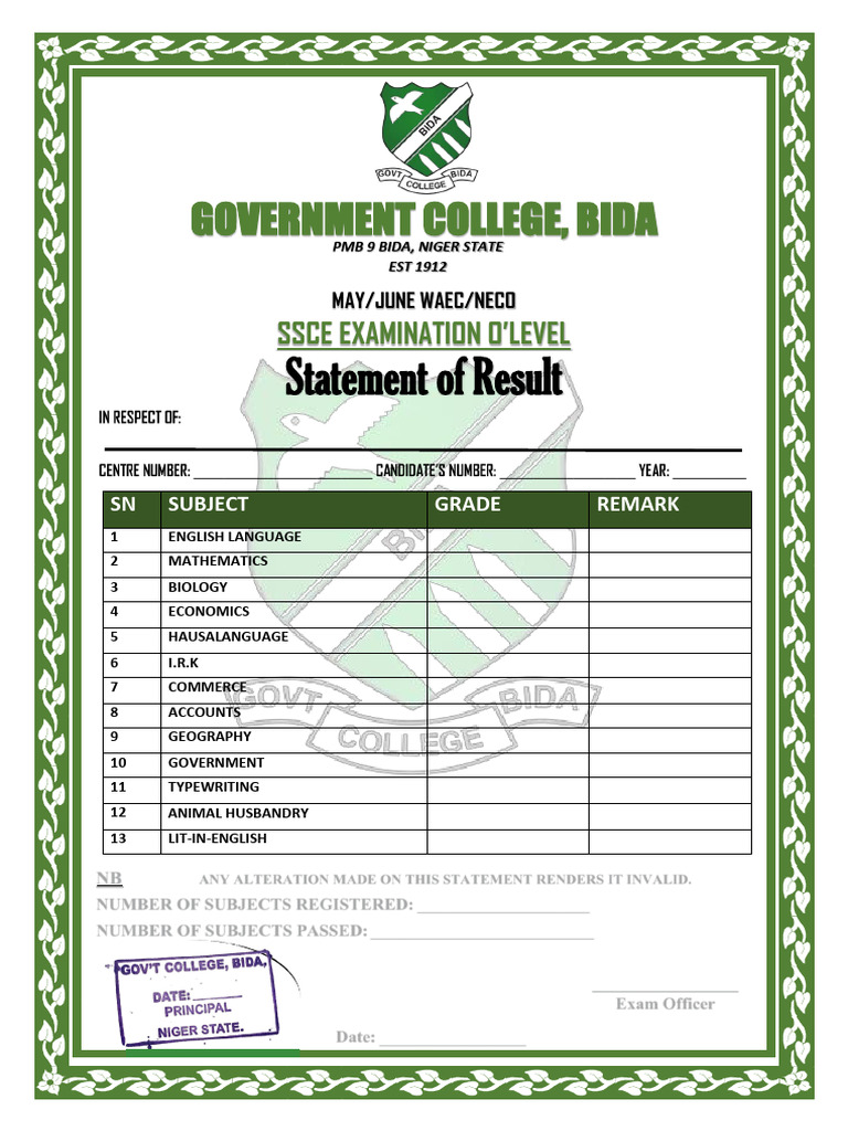 Statement of Result | PDF