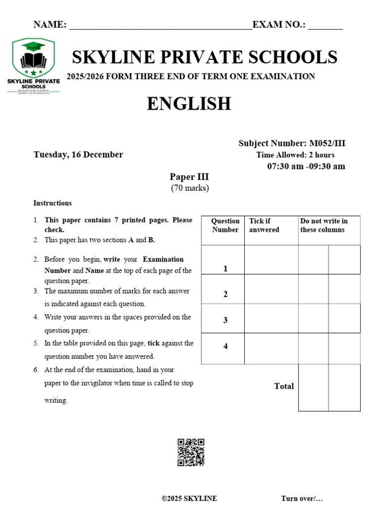 Form 3 English Paper III | PDF