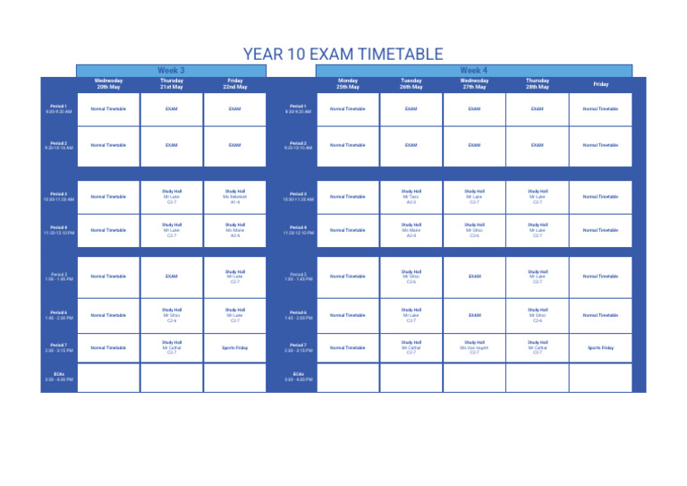 2026 Term 2_3 End of Year Exam Timetable - Year 10 Study Hall Timetable ...