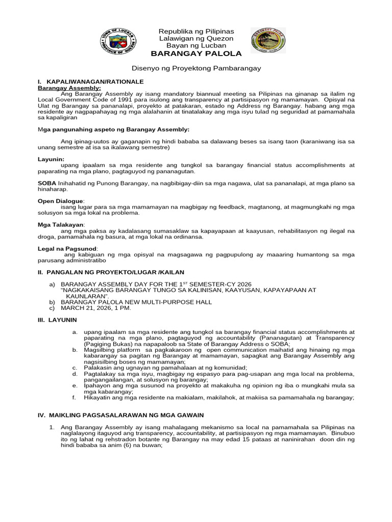 Barangay Assembly Training Design 2026 | PDF