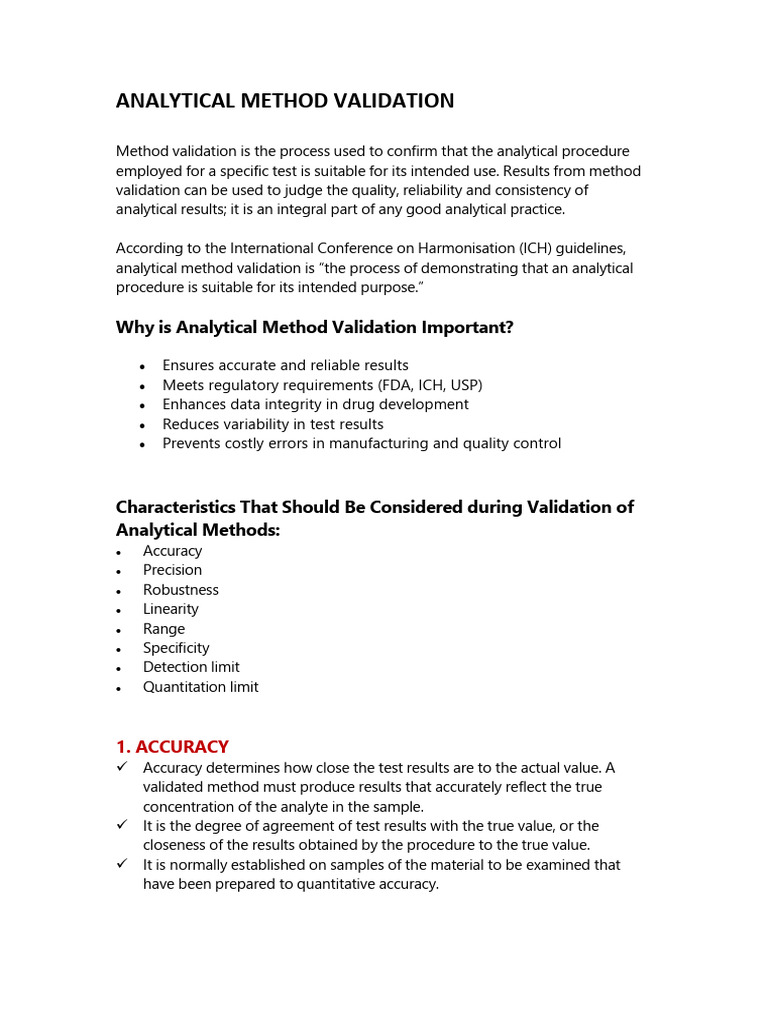 ANALYTICAL METHOD VALIDATION | PDF | Detection Limit | Accuracy And ...