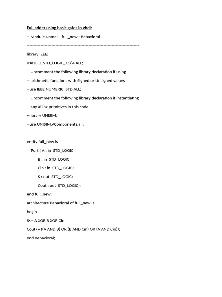 Full Adder Using Nand Gates Only Vhdl Code - Copy | PDF | Vhdl ...