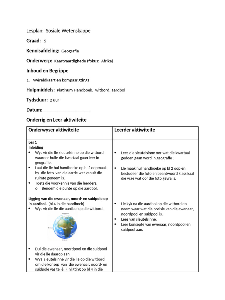 SW Gr 5 K1 Ligging Van Die Ewenaar, Noordpool, Suidpool | PDF