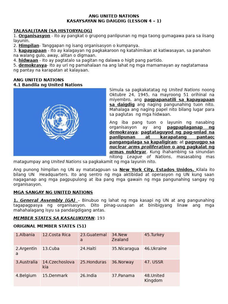 Lesson 4.1 Ang United Nations | PDF