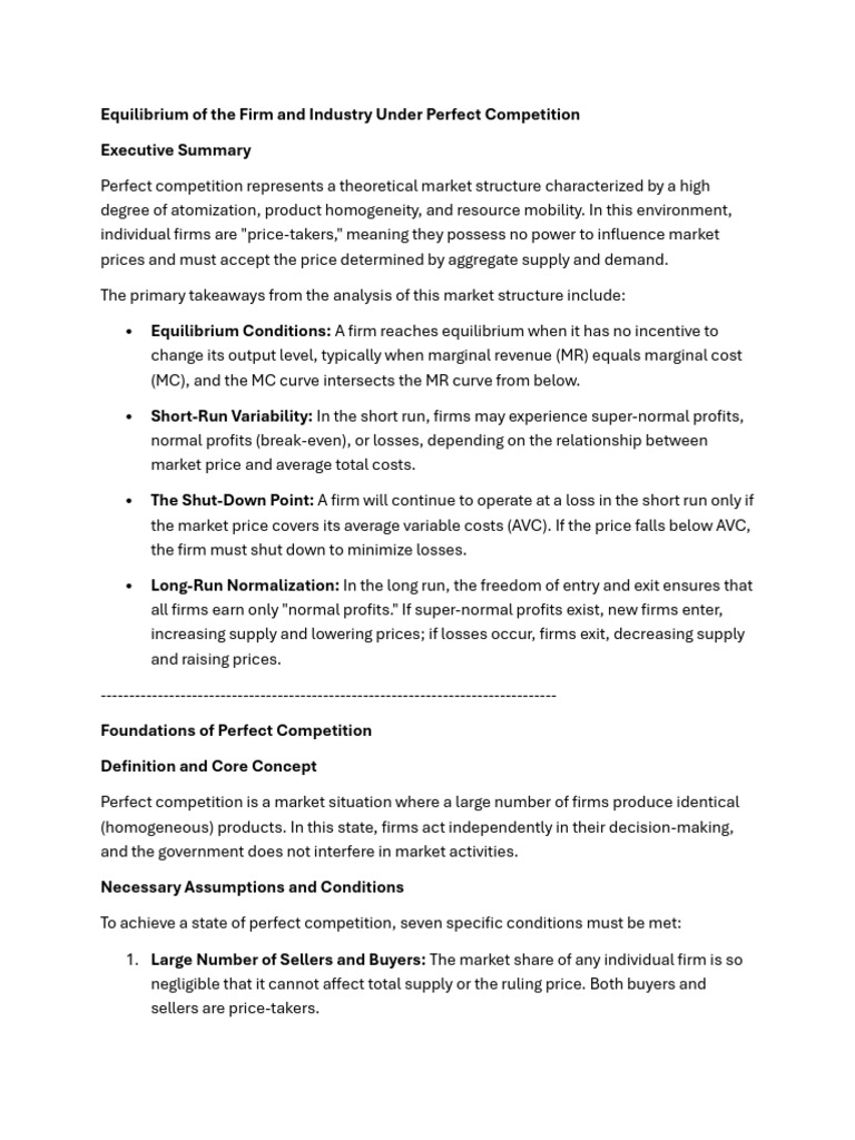 Equilibrium of the Firm and Industry Under Perfect Competition | PDF ...
