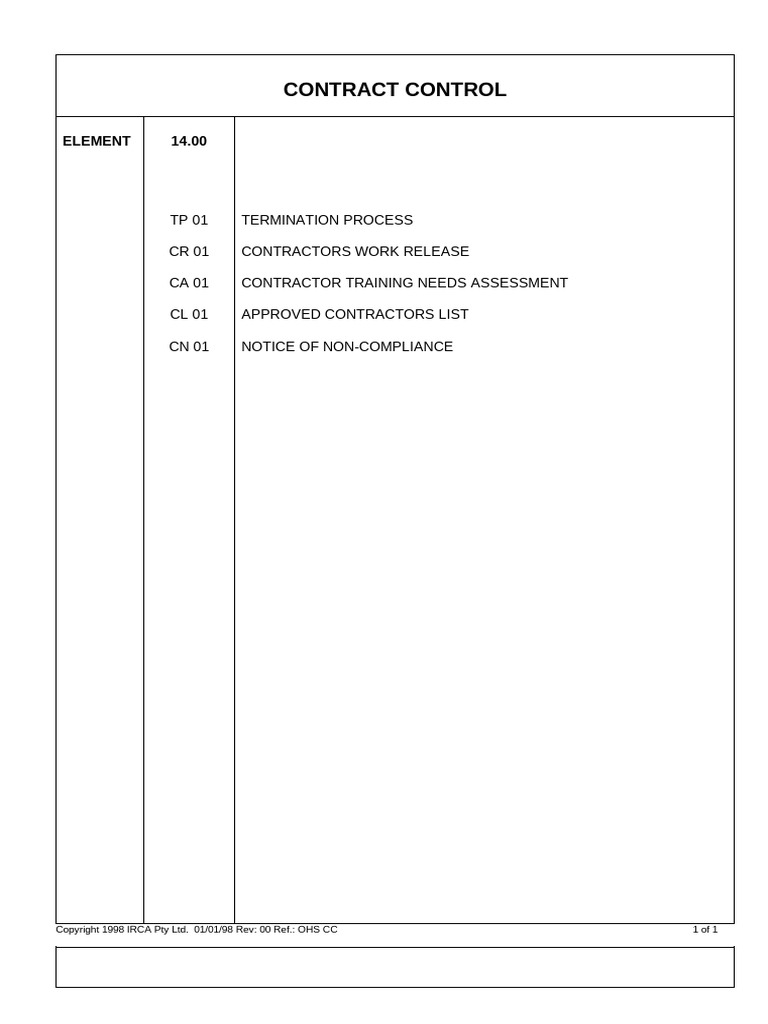 Element 14 Contractor Control | PDF | Occupational Safety And Health ...