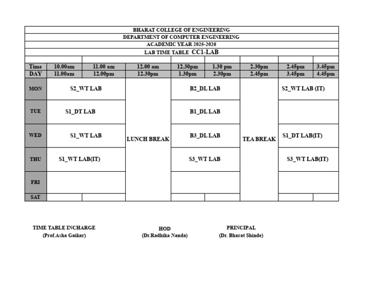 Cc1 Lab Time-table | PDF