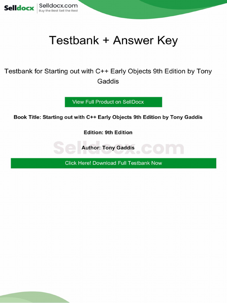 Starting Out With C Early Objects 9th Edition Testbank | PDF | Pointer ...