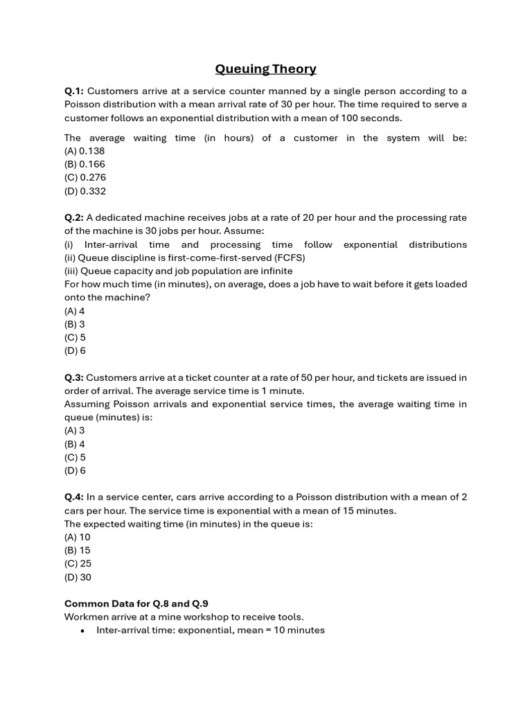 Assignment_4_Queuing Theory | PDF | Operations Research | Probability ...