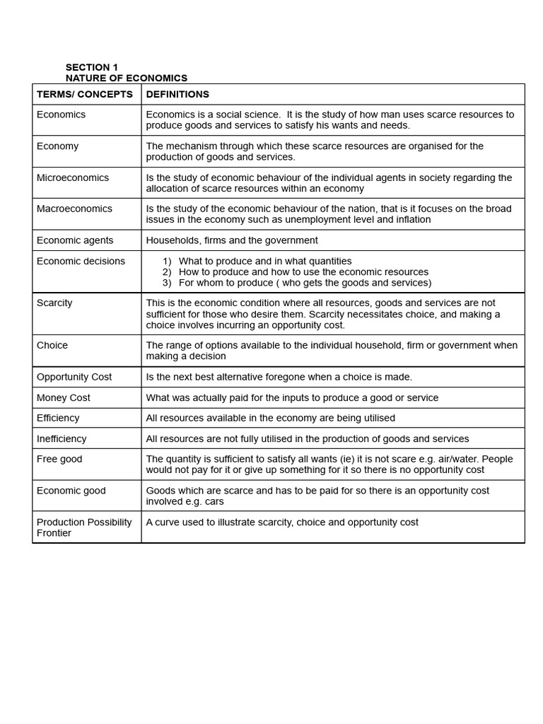 SECTION 1 -Basic Economic Concepts | PDF