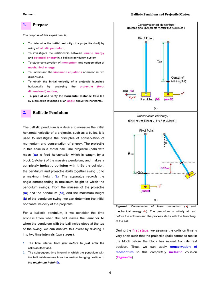 Experiment 7 - Ballistic Pendulum | PDF | Collision | Momentum