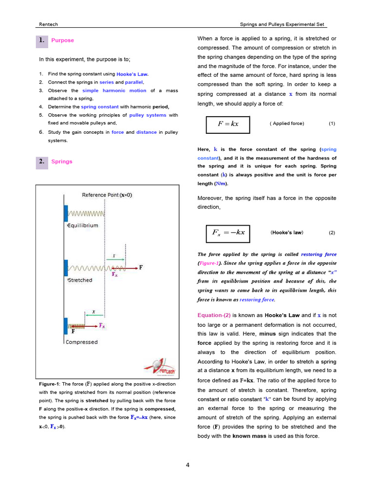 Experiment 4 Springs | PDF | Force | Mass