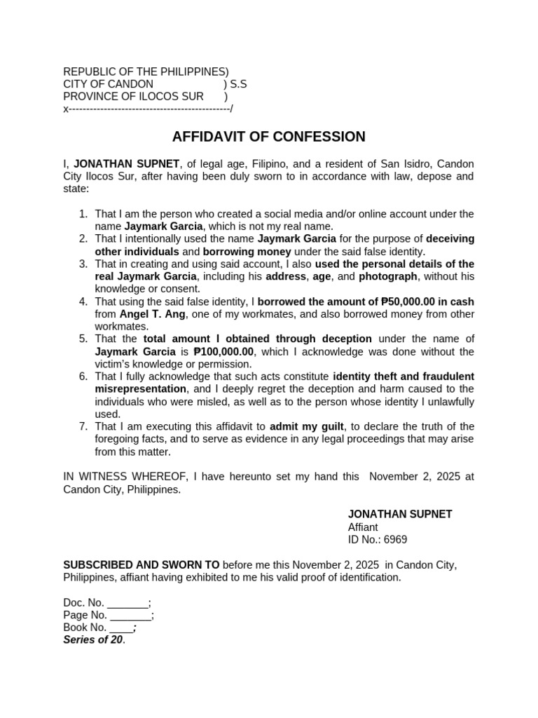 Affidavit of Confession Aromin | PDF