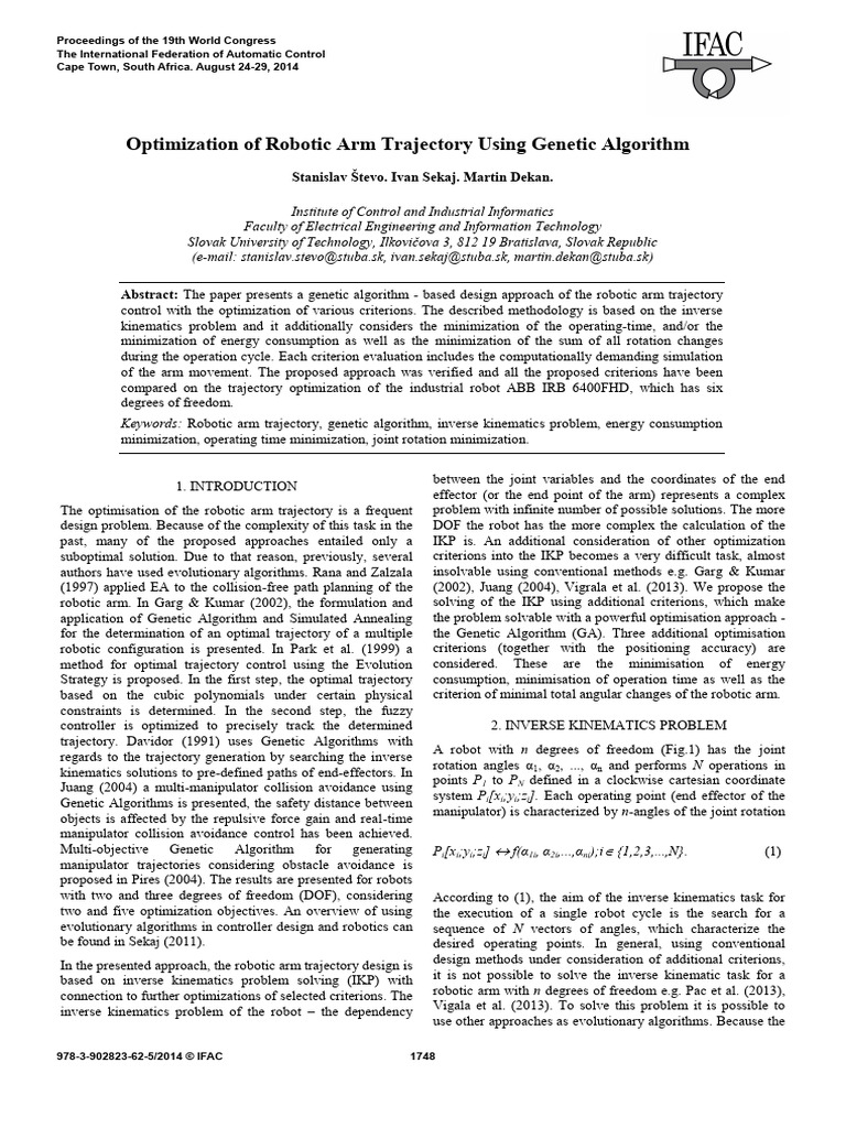 Optimisation Robotic Trajectory | PDF | Genetic Algorithm | Kinematics