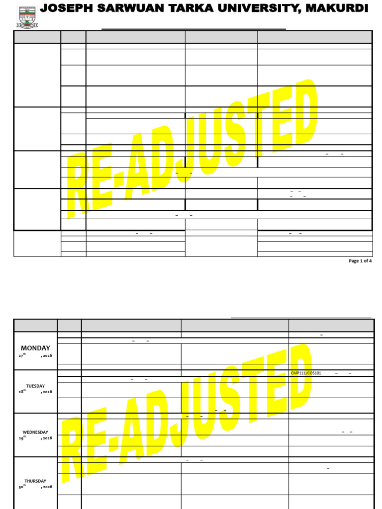 Re-Adjusted-Exam Time Table 1st Sem. 2025-2026 | PDF | Academic ...