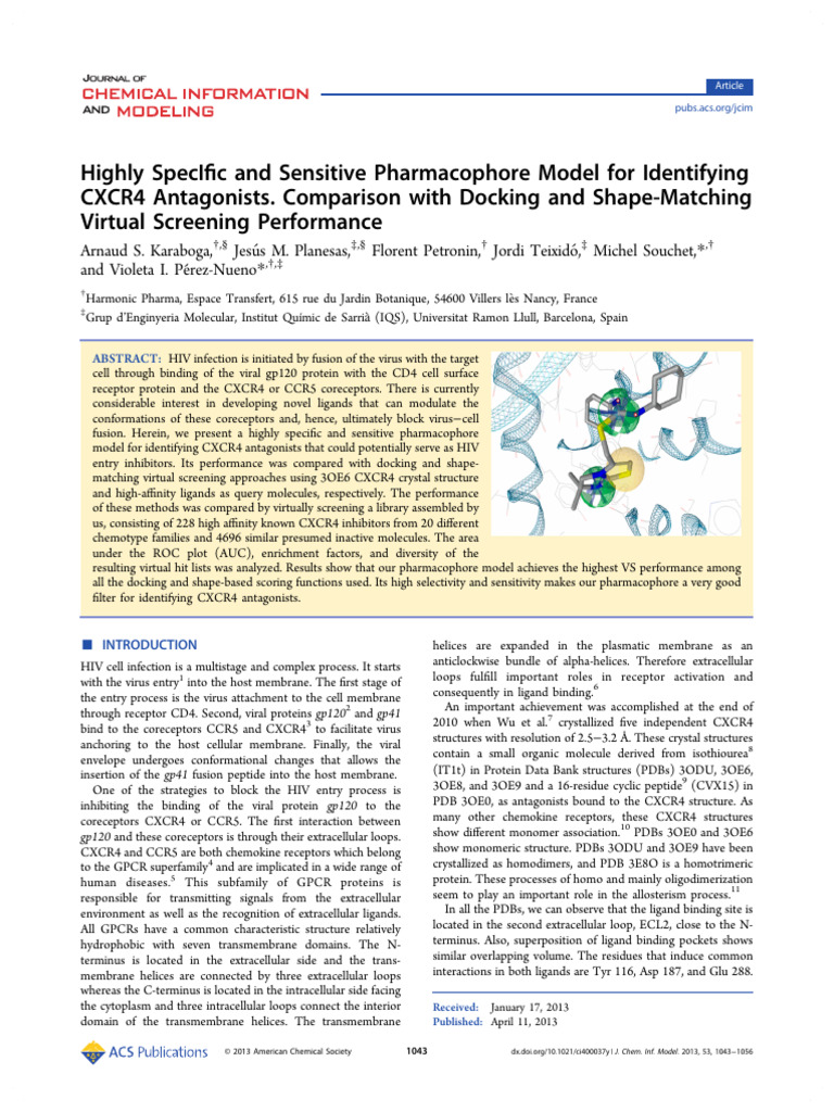 Highly Specific and Sensitive Pharmacophore Model for Identifying Cxcr4 ...