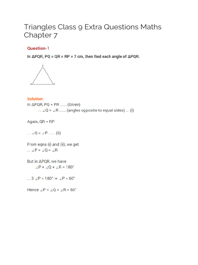 Triangles Class 9 Extra Questions Maths Chapter 7 | PDF