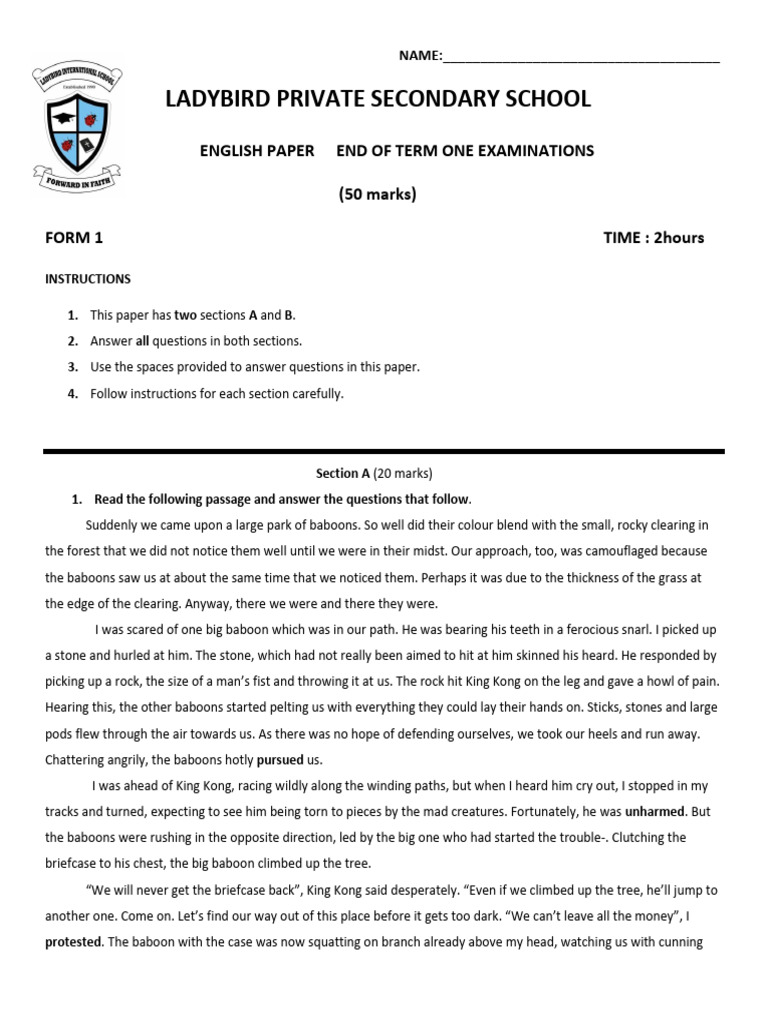 Form 1 English Paper 2-1 | PDF | Poetry