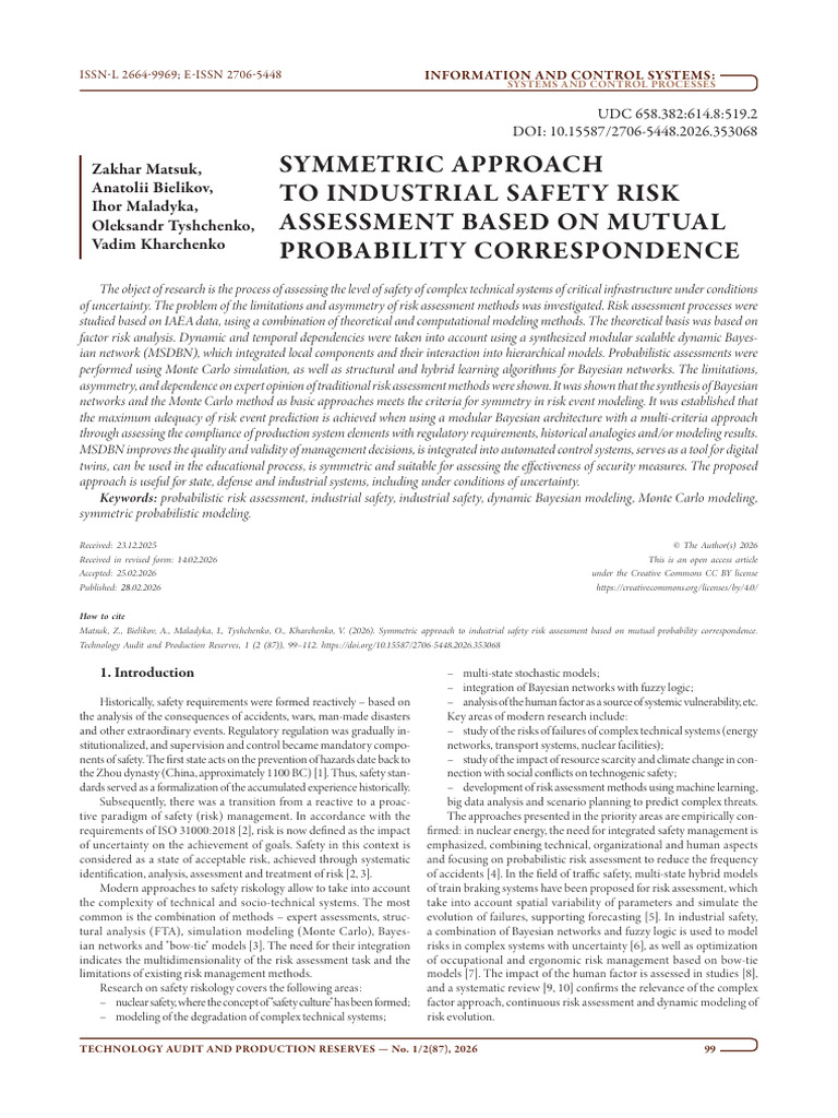 Symmetric Approach to Industrial Safety Risk Assessment Based on Mutual ...