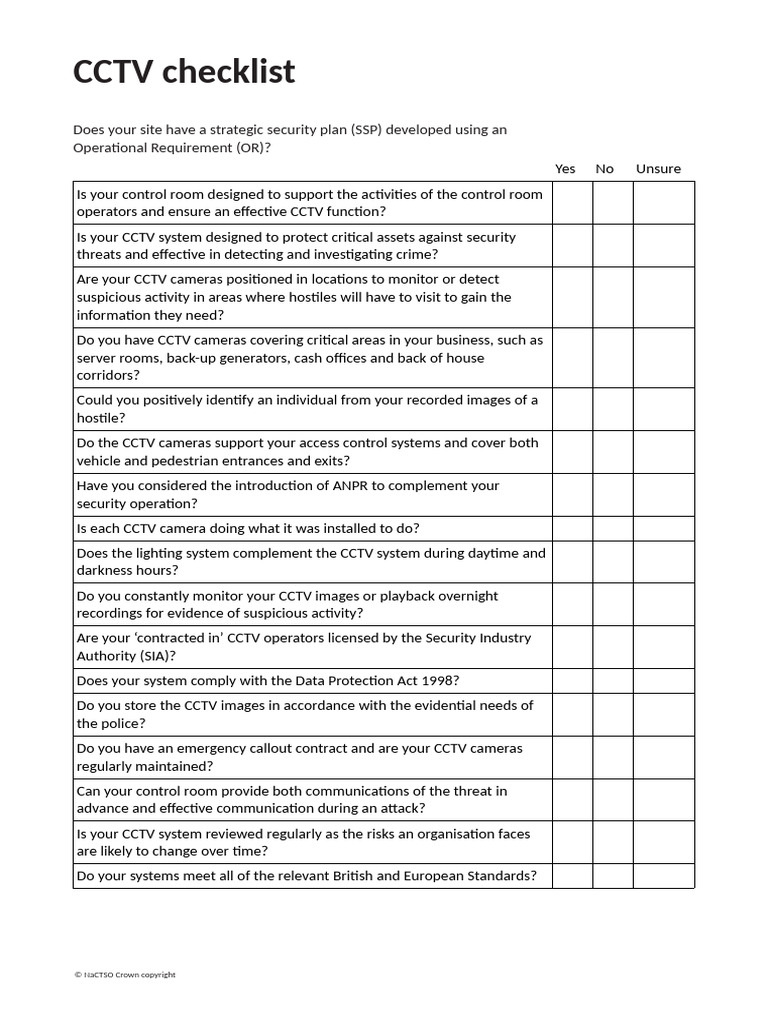 CCTV Checklist | PDF