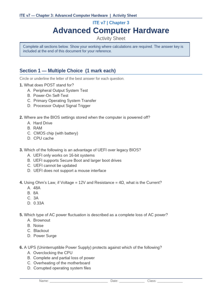 Chapter 3 Activity Sheet | PDF | Central Processing Unit | Bios