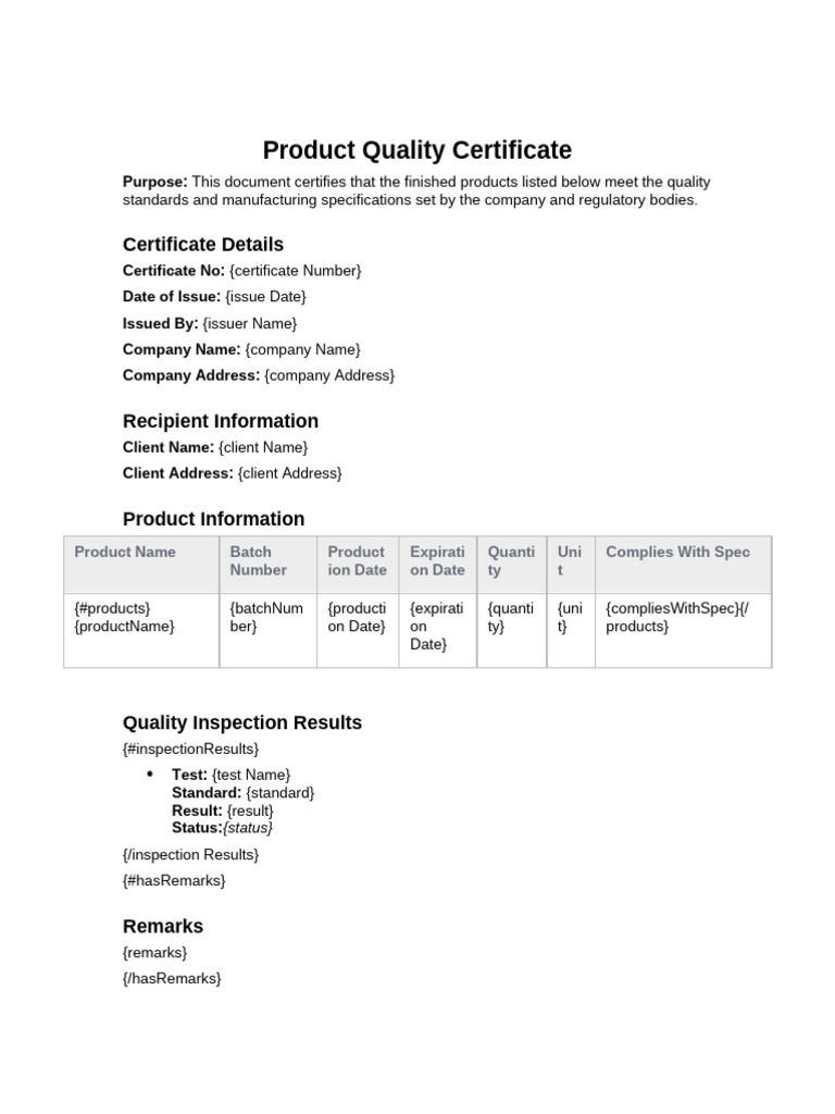 Product Quality Certificate | PDF