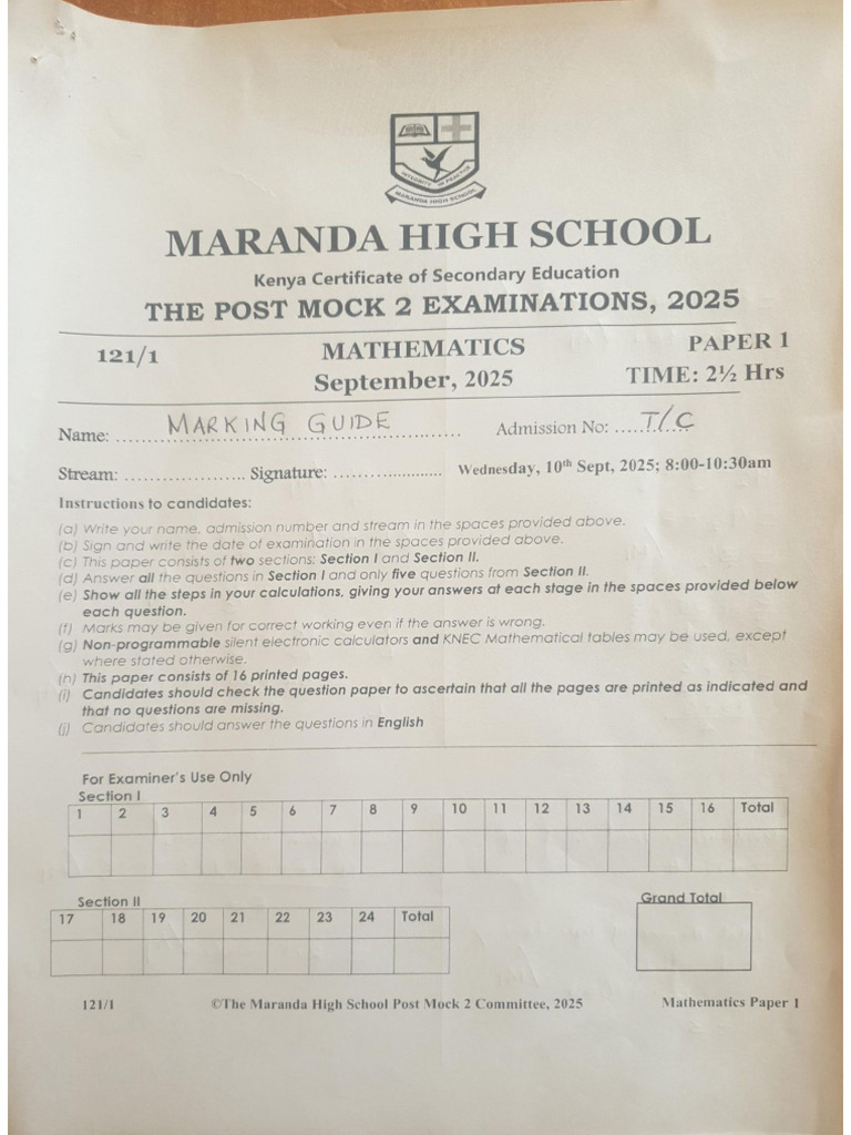 Mhs Post Mock Pp1 Maths | PDF