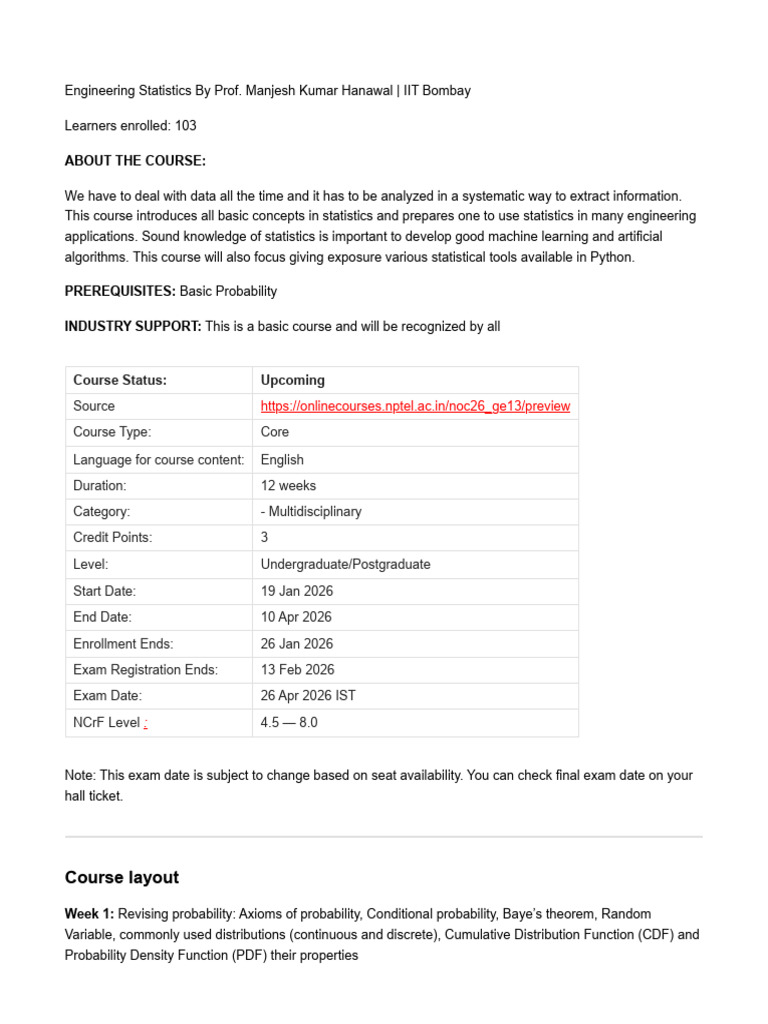 1. Engineering Statistics | PDF | Statistics | Random Variable