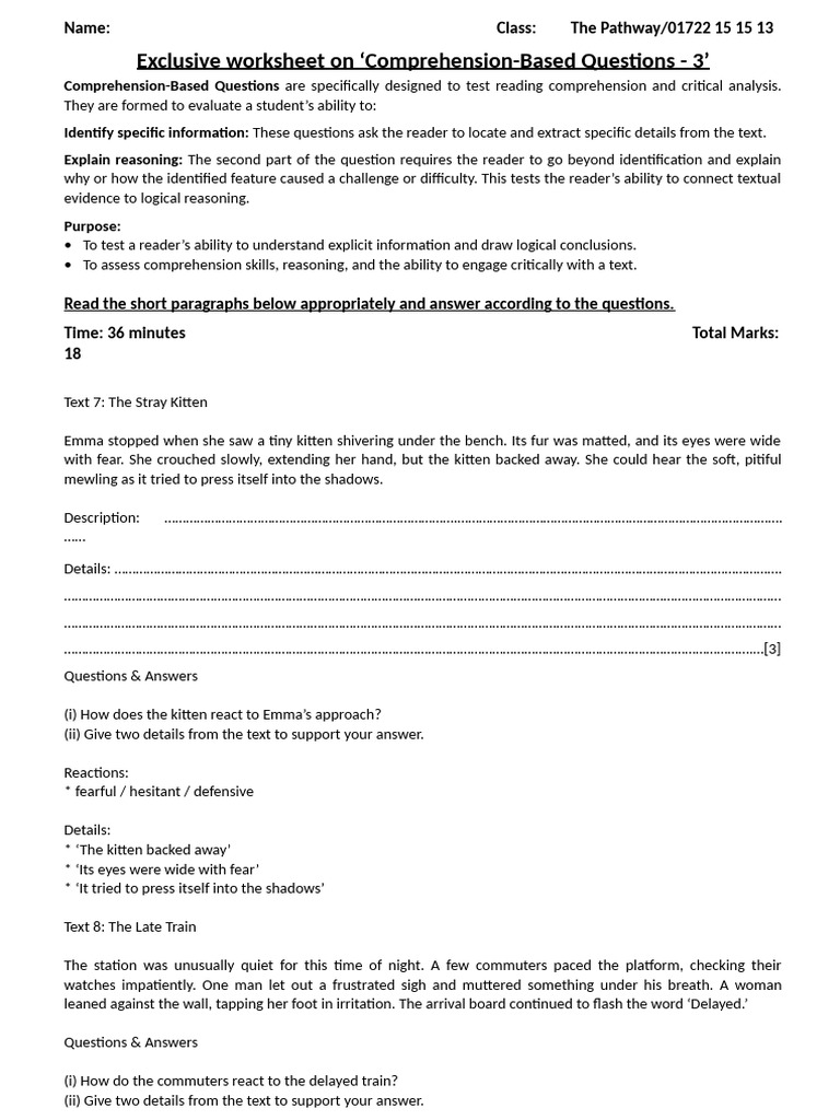 Comprehension-Based Questions 4 | PDF | Reading Comprehension