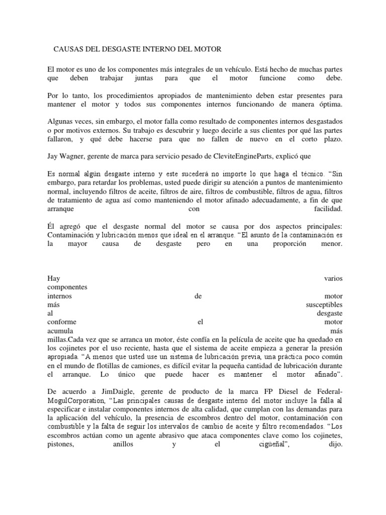 Causas del desgaste en motores | PDF | Pistón | Motores