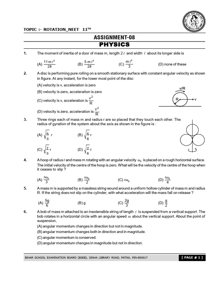 Assignment-08 Physics NEET Rotation | PDF | Rotation Around A Fixed ...