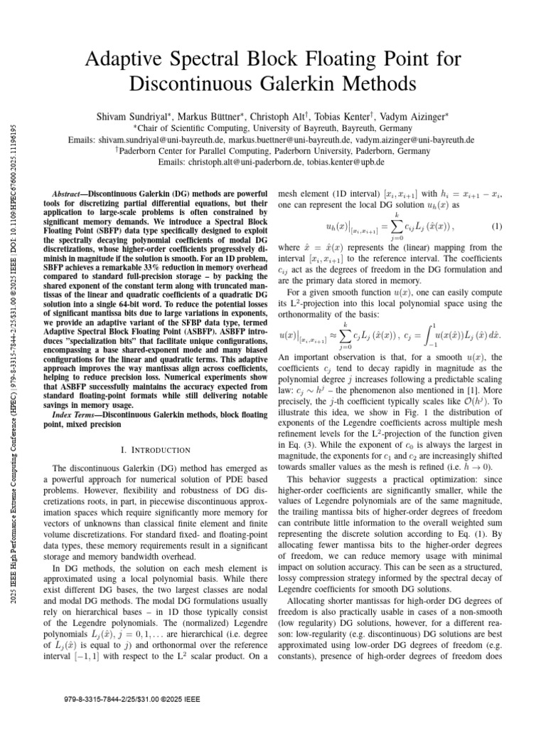 Adaptive Spectral Block Floating Point for Discontinuous Galerkin ...