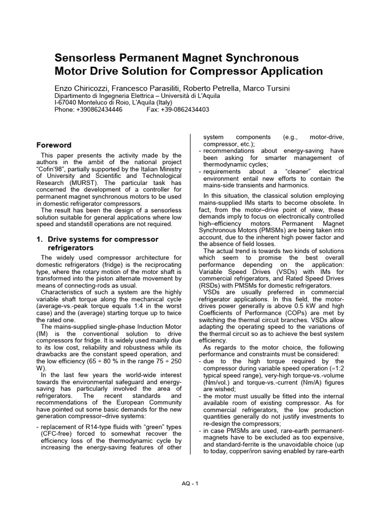 Sensorless Permanent Magnet Synchronous Motor Drive Solution | PDF ...