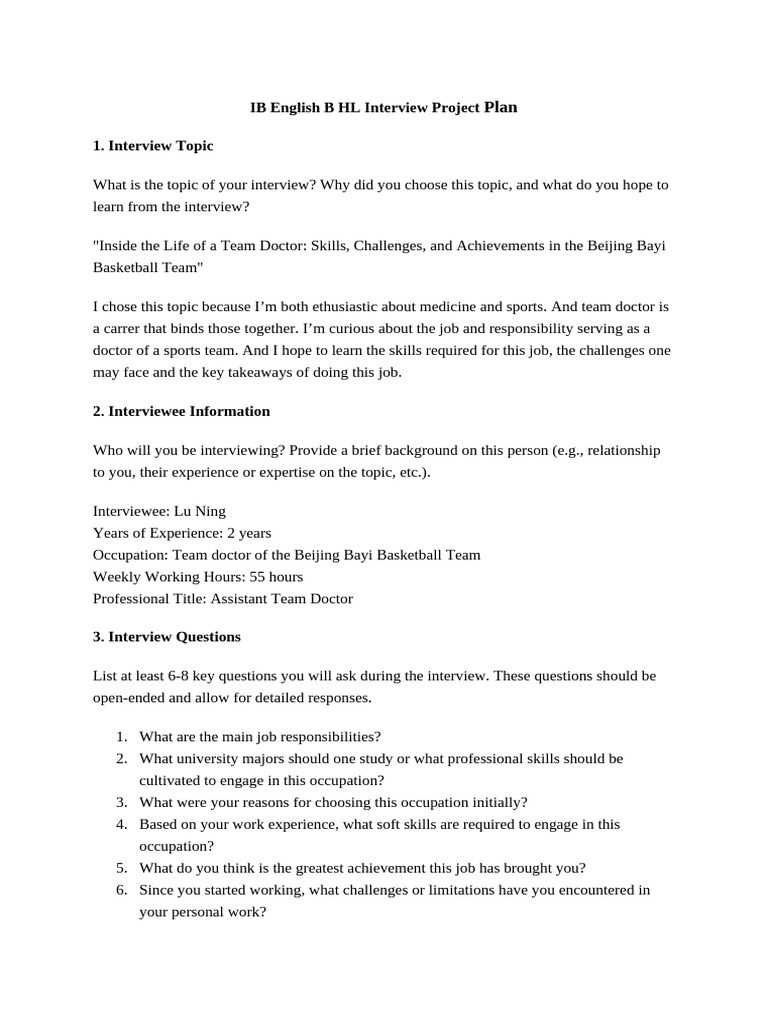Interview Project Plan | PDF | Interview | Chess Theory