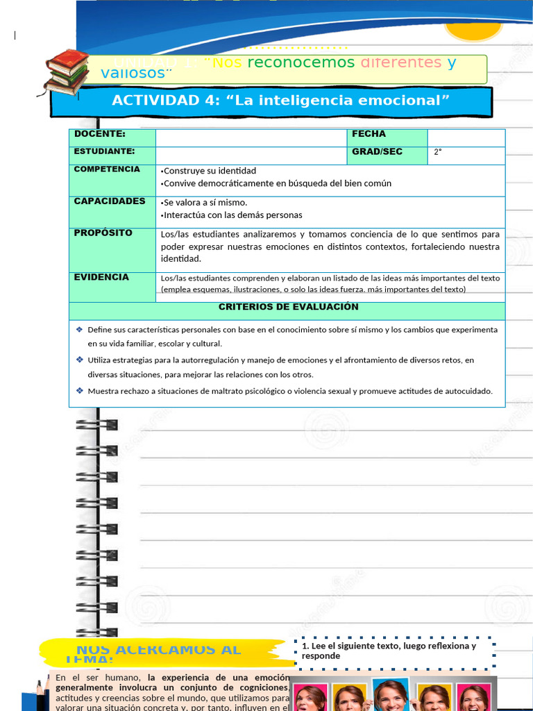 02. Ficha de actividad S4 (U1) (2° grado) - DPCC | PDF | Las emociones ...