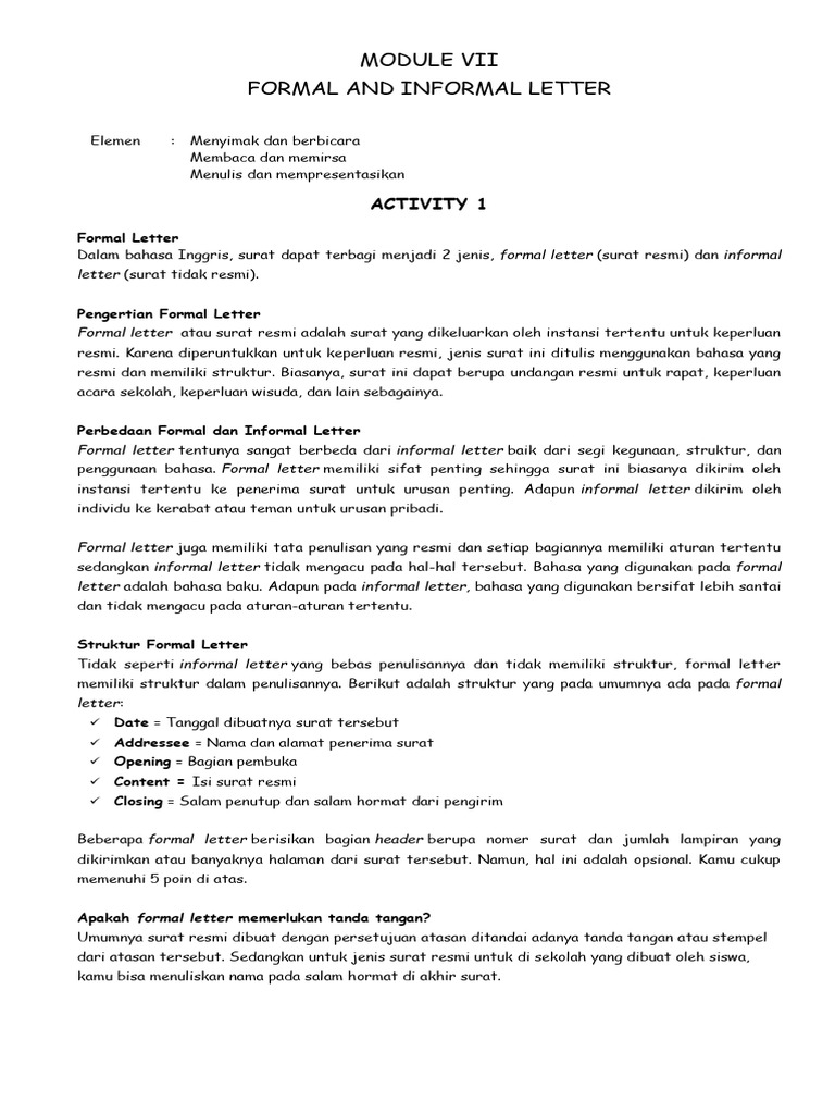 Module Vii Formal & Informal Letter | PDF