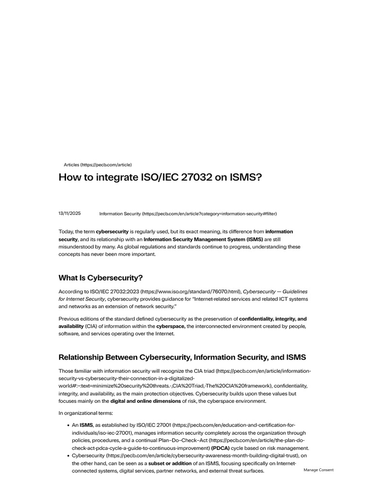 How to Integrate ISO_IEC 27032 on ISMS_ - PECB | PDF | Information ...