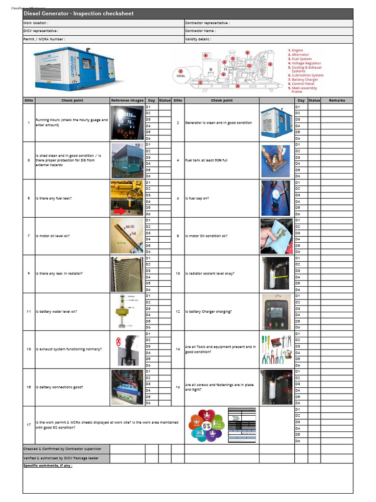 13. Diesel Generator Check Sheet | PDF