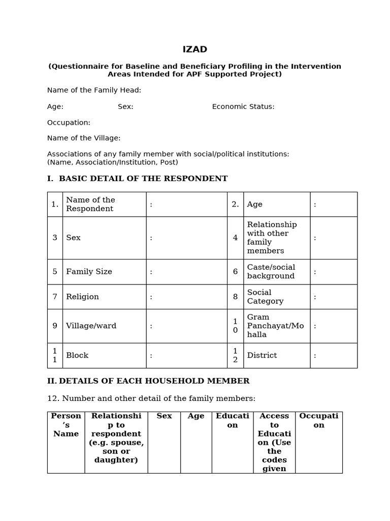 Baseline Questionnaire | PDF