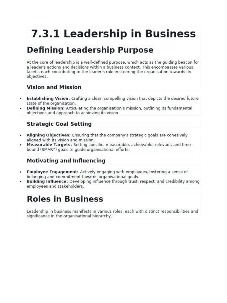 7.3.1 Leadership in Business | PDF | Leadership | Goal