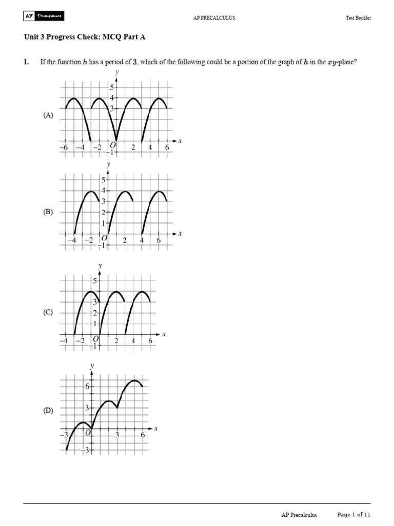 AP Precalculus Unit 3 Progress Check MCQ Part A QP | PDF | Angle ...