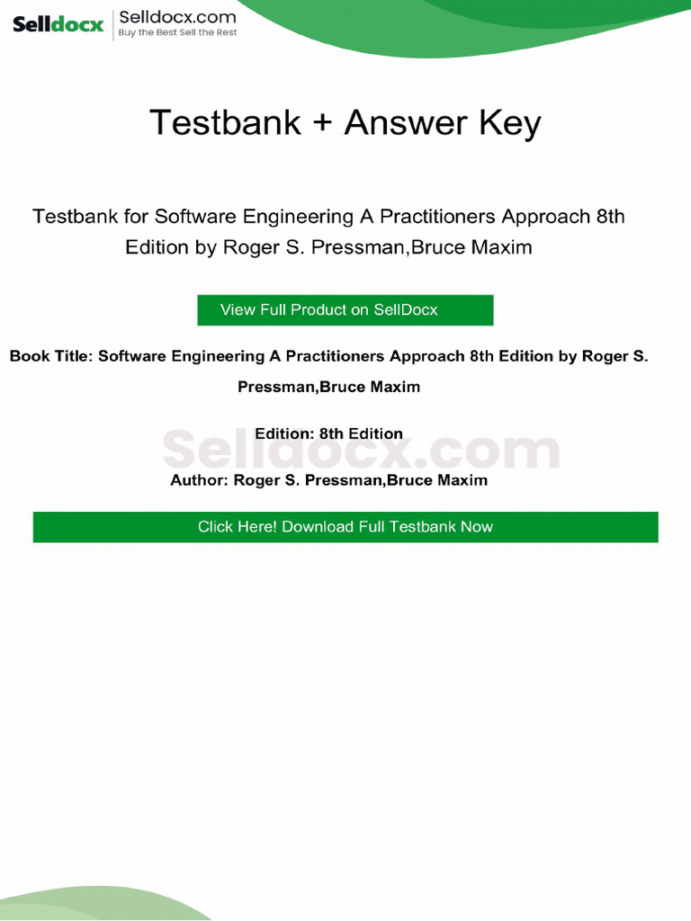 Software Engineering A Practitioners Approach 8th Edition Testbank ...